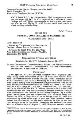 AT&T Company Long Lines Department 9 Common Carrier, Rates, Charges, See Also Tariff Tariff, Rejection of Wide Area Telephon