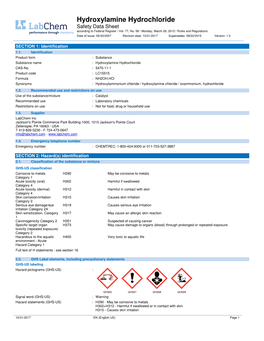 Hydroxylamine Hydrochloride Safety Data Sheet According to Federal Register / Vol