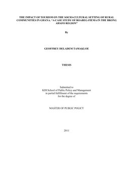 The Impact of Tourism on the Socio-Cultural Setting of Rural Communities in Ghana