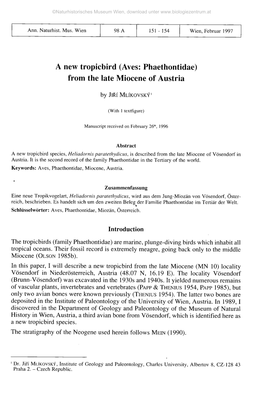 A New Tropicbird (Aves: Phaethontidae) from the Late Miocene of Austria