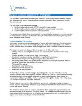 Surgical Readiness Assessment – Phalloplasty