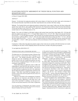 Glaucoma Patients' Assessment of Their Visual Function and Quality Of