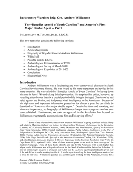 Backcountry Warrior: Brig. Gen. Andrew Williamson the “Benedict Arnold of South Carolina” and America's First Major Double