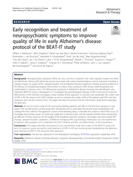 Early Recognition and Treatment of Neuropsychiatric Symptoms to Improve Quality of Life in Early Alzheimer’S Disease: Protocol of the BEAT-IT Study Willem S