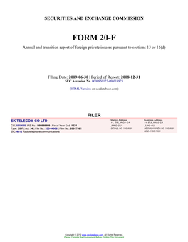 SK TELECOM CO LTD (Form: 20-F, Filing Date: 06/30/2009)