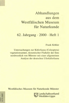 Coleoptera) Vegetationsarmer, Dynamischer Flußufer Der Ems Nordwestlich Von Münster Mit Einer Allgemeinen Analyse Der Deutschen Uferkäferfauna