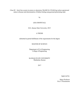 Class III / Short Line System Inventory to Determine 286,000 Lb (129,844 Kg) Railcar Operational Status in Kansas and Determina