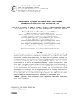 Molecular Characterization of Moenkhausia (Pisces: Characiformes) Populations with Different Lateral Line Developmental Levels