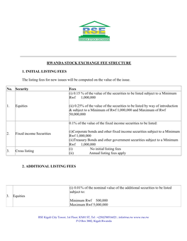 Rwanda Stock Exchange Fee Structure 1. Initial Listing