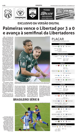 Palmeiras Vence O Libertad Por 3 a 0 E Avança À Semifinal Da Libertadores
