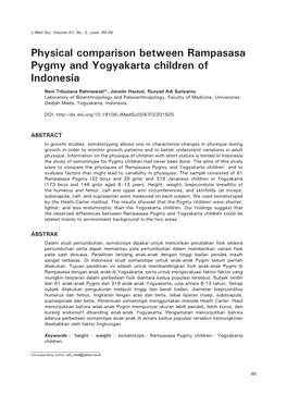Physical Comparison Between Rampasasa Pygmy and Yogyakarta Children of Indonesia