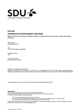 Dark Stars Gravitational and Electromagnetic Observables Maselli, Andrea; Pnigouras, Pantelis; Nielsen, Niklas Grønlund; Kouvaris, Chris; Kokkotas, Kostas D