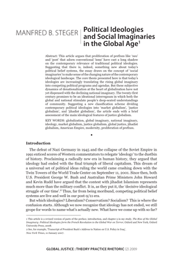 Manfred B. Steger Political Ideologies and Social Imaginaries in the Global Age1