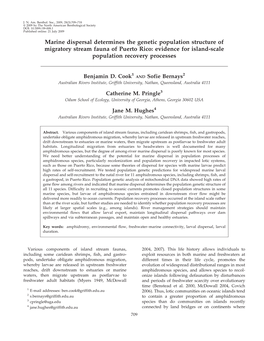 Marine Dispersal Determines the Genetic Population Structure of Migratory Stream Fauna of Puerto Rico: Evidence for Island-Scale Population Recovery Processes