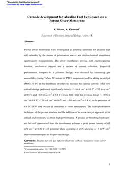 Cathode Development for Alkaline Fuel Cells Based on a Porous Silver Membrane