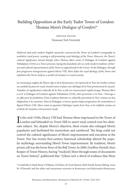 Building Opposition at the Early Tudor Tower of London: Thomas More’S Dialogue of Comfort*