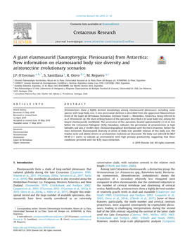 A Giant Elasmosaurid (Sauropterygia; Plesiosauria) from Antarctica: New Information on Elasmosaurid Body Size Diversity and Aristonectine Evolutionary Scenarios