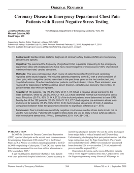 Coronary Disease in Emergency Department Chest Pain Patients with Recent Negative Stress Testing