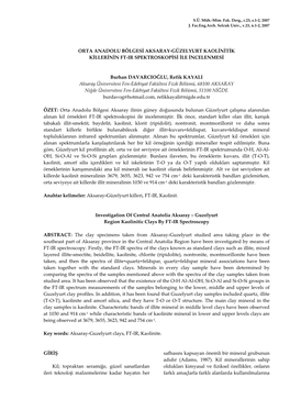 Orta Anadolu Bölgesi Aksaray-Güzelyurt Kaolinitik Killerinin Ft-Ir Spektroskopisi Ile Incelenmesi