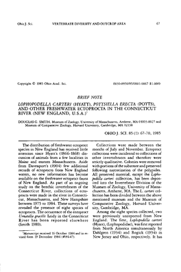 Lophopodella Carteri (Hyatt), Pottsiella Erecta (Potts), and Other Freshwater Ectoprocta in the Connecticut River (New England, U.S.A.)1