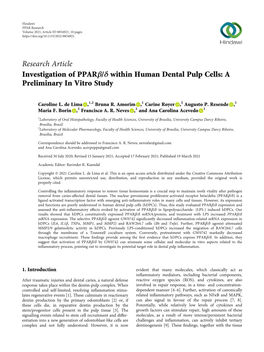 Investigation of Pparβ/Δ Within Human Dental Pulp Cells: a Preliminary in Vitro Study