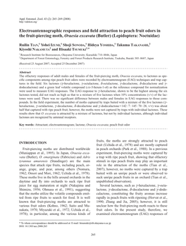 Electroantennographic Responses and Field Attraction to Peach Fruit Odors