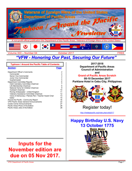 October 2017 FREE “VFW - Honoring Our Past, Securing Our Future”