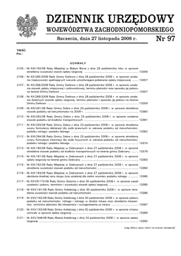 WOJEWÓDZTWA ZACHODNIOPOMORSKIEGO Szczecin, Dnia 27 Listopada 2008 R