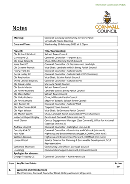 Notes of Cornwall Gateway Community Network Meeting