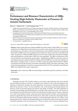 Performance and Biomass Characteristics of Sbrs Treating High-Salinity Wastewater at Presence of Anionic Surfactants