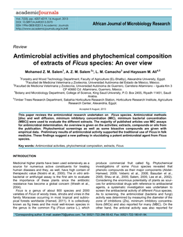 Antimicrobial Activities and Phytochemical Composition of Extracts of Ficus Species: an Over View
