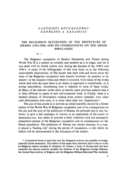 Xanthippi Kotz Ag Ео Rg I- Georgios A. Kazam I As the Bulgarian Occupation of the Prefecture of Drama (1941-1944) and Its Cons