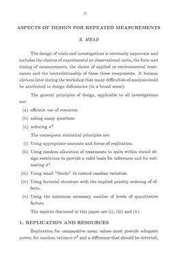 Aspects of Design for Repeated Measurements R