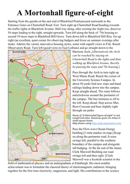 A Mortonhall Figure-Of-Eight Starting from the Gazebo at the East End of Blackford Pond Proceed Eastwards to the Entrance Gates on Charterhall Road
