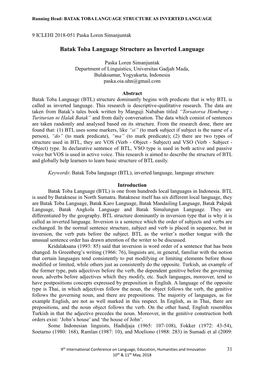 Batak Toba Language Structure As Inverted Language