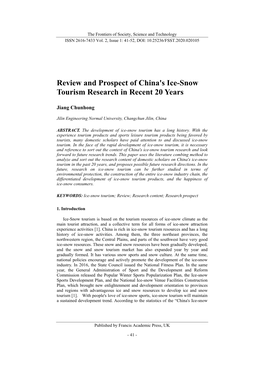 Review and Prospect of China's Ice-Snow Tourism Research in Recent 20 Years