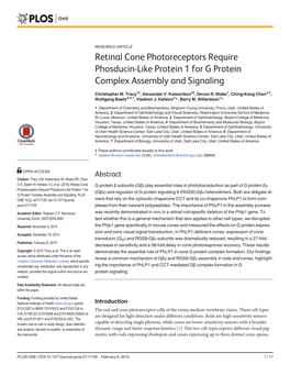 Retinal Cone Photoreceptors Require Phosducin-Like Protein 1 for G Protein Complex Assembly and Signaling