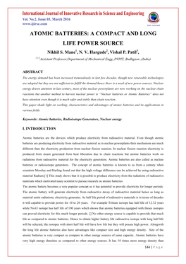 Atomic Batteries: a Compact and Long Life Power Source