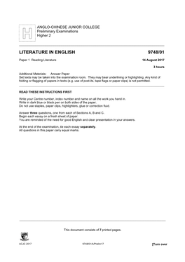 Literature in English 9748/01