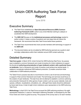 Unizin OER Authoring Task Force Report June 2016