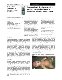 Thanatophoric Dysplasia Type 1 As Seen in a Tertiary Institution in South