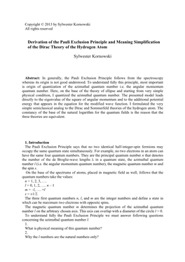 Derivation of the Pauli Exclusion Principle and Meaning Simplification of the Dirac Theory of the Hydrogen Atom