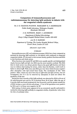 Comparison of Immunofluorescence and Radioimmunoassay for Detecting Igm Antibody in Infants with the Congenital Rubella Syndrome