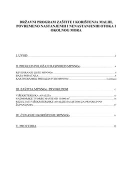 Državni Program Zaštite I Korištenja Malih, Povremeno Nastanjenih I Nenastanjenih Otoka I Okolnog Mora