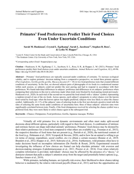 Primates' Food Preferences Predict Their Food Choices Even Under Uncertain Conditions