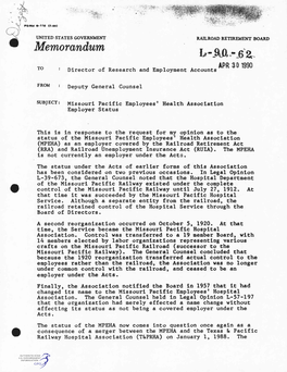 Memorandum L R - M .- 6 2R- a P R 3 0 1990 to Director of Research and Employment Accounts