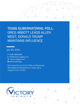 Texas Gubernatorial Poll: Greg Abbott Leads Allen West; Donald Trump Maintains Influence