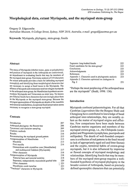 Morphological Data, Extant Myriapoda, and the Myriapod Stem-Group