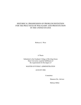 Historical Progression of Problem Definition for the Practices of Polygamy and Prostitution in the United States