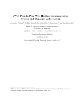 Pweb Peer-To-Peer Web Hosting Communication System and Dynamic Web Hosting